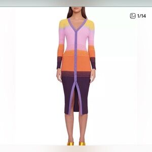 Staud Shoko Orange Purple Pink Colorblock Sweater Dress - Small